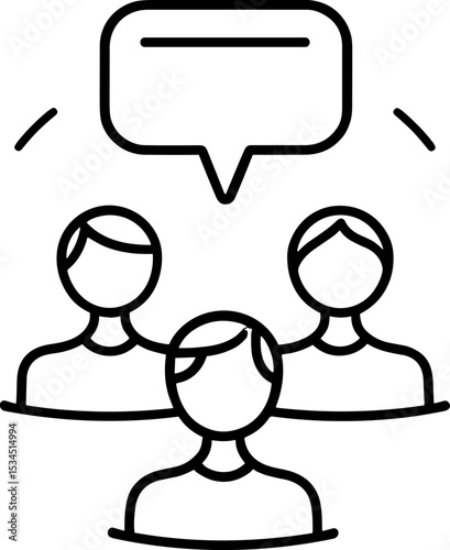 Three people communicating with speech bubble above them  