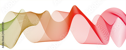 Abstract orange line wave with geometric technology and frequency gradient lines. Smooth, flowing waveforms formed and fine parallel lines. Dynamic gradient effect.