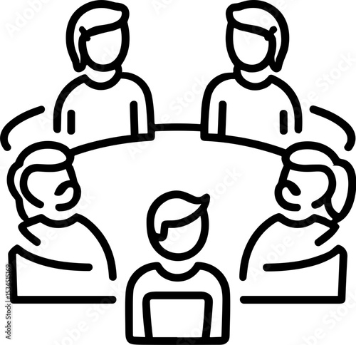 Group of people discussing ideas around a round table in a meeting  