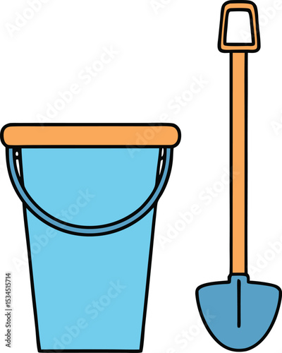 bucket and spade icon clipart vector on transparent background	
