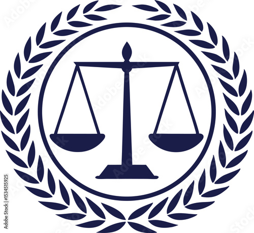  Elegant justice symbol with scales and laurel wreath. Legal Logo for law firm branding vector illustration.