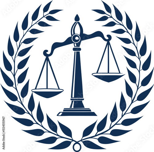  Elegant justice symbol with scales and laurel wreath. Legal Logo for law firm branding vector illustration.