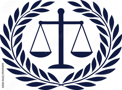  Elegant justice symbol with scales and laurel wreath. Legal Logo for law firm branding vector illustration.