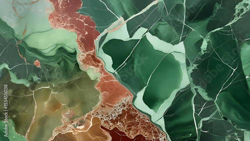 Abstract green and red marble texture with detailed veins and natural stone appearance
