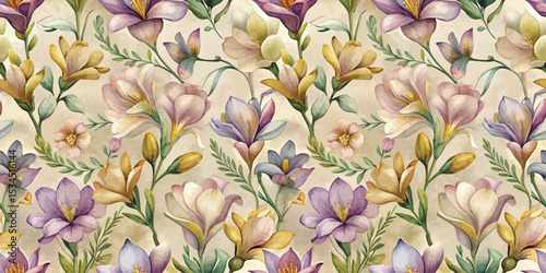 Wallpaper Mural Beautiful floral pattern featuring vibrant, hand-painted flowers in soft hues. Torontodigital.ca