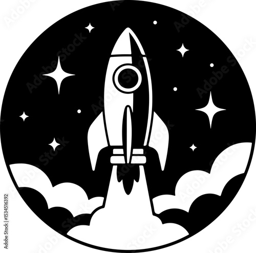 Rocket launch graphic, perfect for space-themed designs.