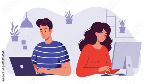 Business meeting or negotiation in office at table.  office meeting, business people working and discussion illustration
