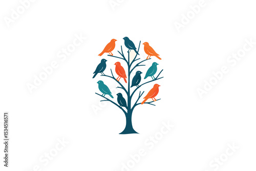 Birds Tree dal Color vector on white background.01