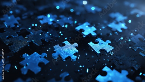 Solving the digital puzzle Connecting the fragmented pieces in a tech driven world with blue tones and shallow