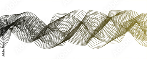 Abstract monochromatic wave pattern with smooth, flowing curves. Shades of grayscale, from light to dark,Frequency sound wave lines and technology curve lines. Wavy banner, template design.