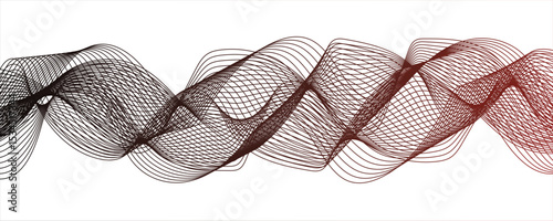 Abstract monochromatic wave pattern with smooth, flowing curves. Shades of grayscale, from light to dark,Frequency sound wave lines and technology curve lines. Wavy banner, template design.