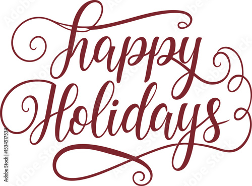 Elegant typography, cursive script, happy holidays text, vector illustration.