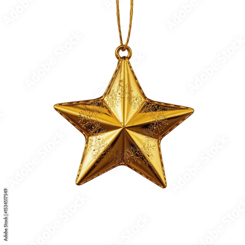 Golden Star Ornament with Intricate Design Hanging on a Cord for Festive Seasonal Decor and Celebrations