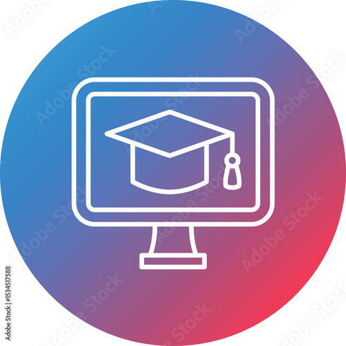 Online Course Line Gradient Circle Background Icon