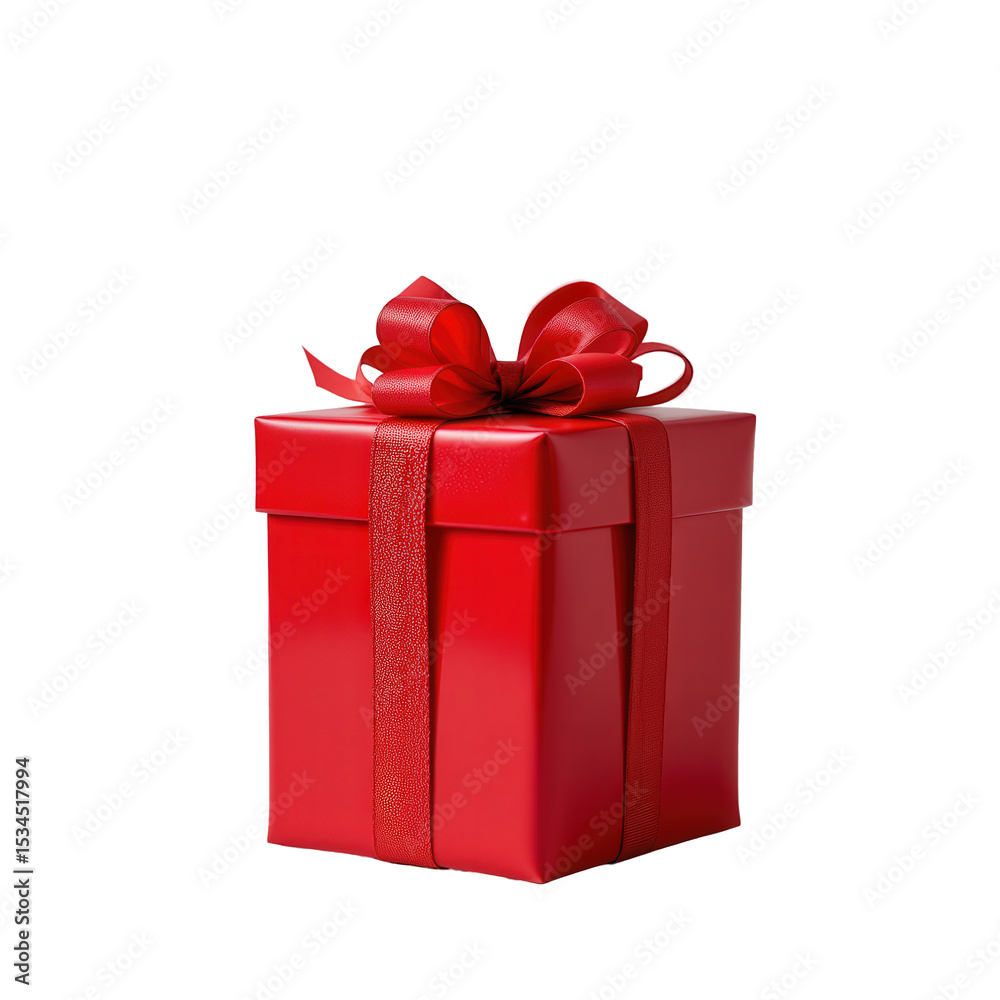 Obraz premium Bright Red Gift Box with Elegant Bow Perfect for Celebrations and Festive Occasions