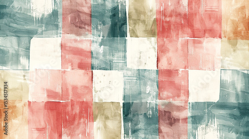 Pastel-toned spring plaid pattern with hand-drawn feel and watercolor effect.