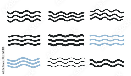 Wave line and wavy zigzag lines. Black underlines wavy curve zig zag line pattern in abstract style. Geometric decoration element. Vector illustration.
