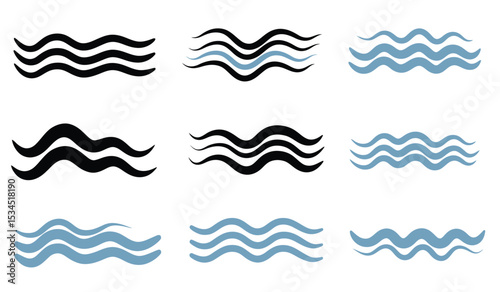 Wave line and wavy zigzag lines. Black underlines wavy curve zig zag line pattern in abstract style. Geometric decoration element. Vector illustration.