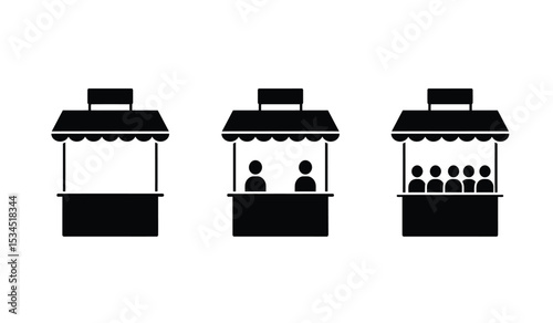 Booth or stand icon set with exhibitor. Sales booth icon set isolated on white background.
