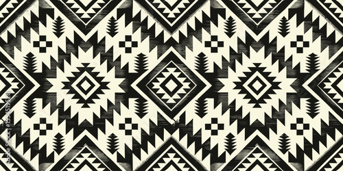 Bold geometric black and white tribal pattern ideal for modern decor.
