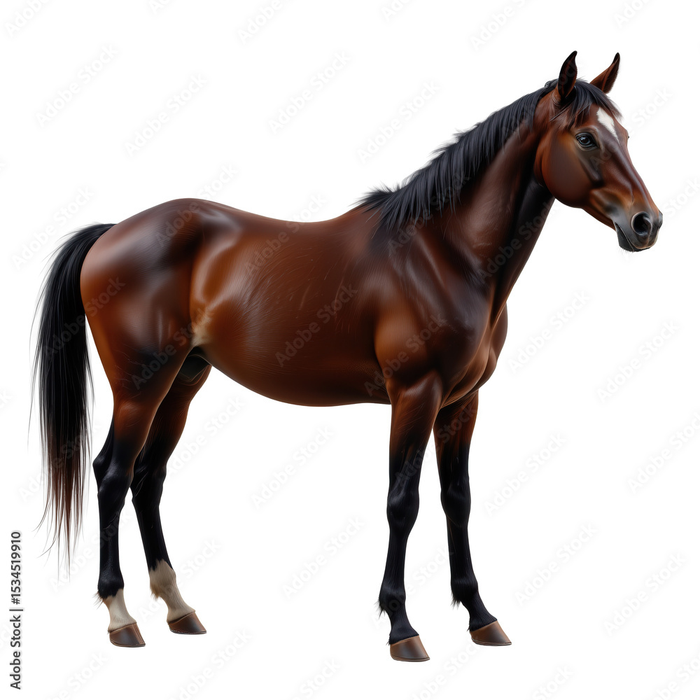 Naklejka premium Majestic Brown Horse with Glossy Coat Standing Proudly in an Isolated Studio Environment