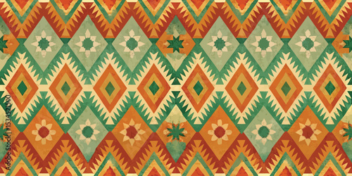 Vibrant geometric pattern in earthy tones creating a striking visual impact.