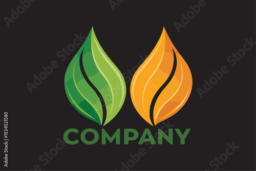 Abstract green leaf logo design with natural elements and modern style