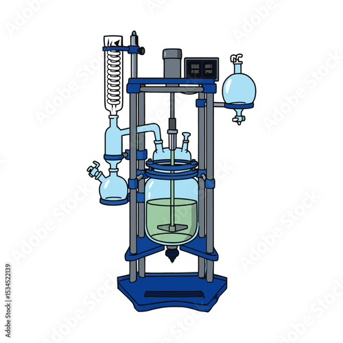 Cartoon Laboratory Glass Reactor System – Isolated Vector Illustration