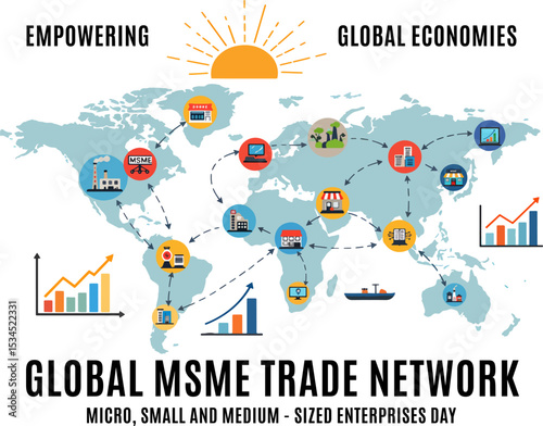 Global MSME Trade Network Flat Vector Illustration for MSME Day