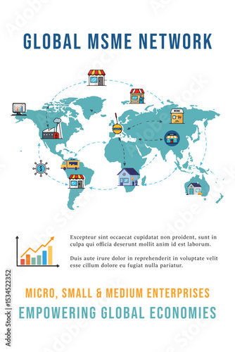 Global MSME Trade Network Flat Vector Illustration for MSME Day