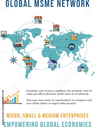 Global MSME Trade Network Flat Vector Illustration for MSME Day