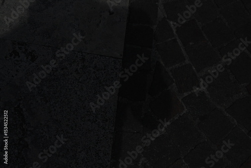 Processed collage of luxury pattern of black marble texture. Background for banner, backdrop or texture for 3D mapping. Panorama of Dark grey black slate background or texture. Black granite slabs