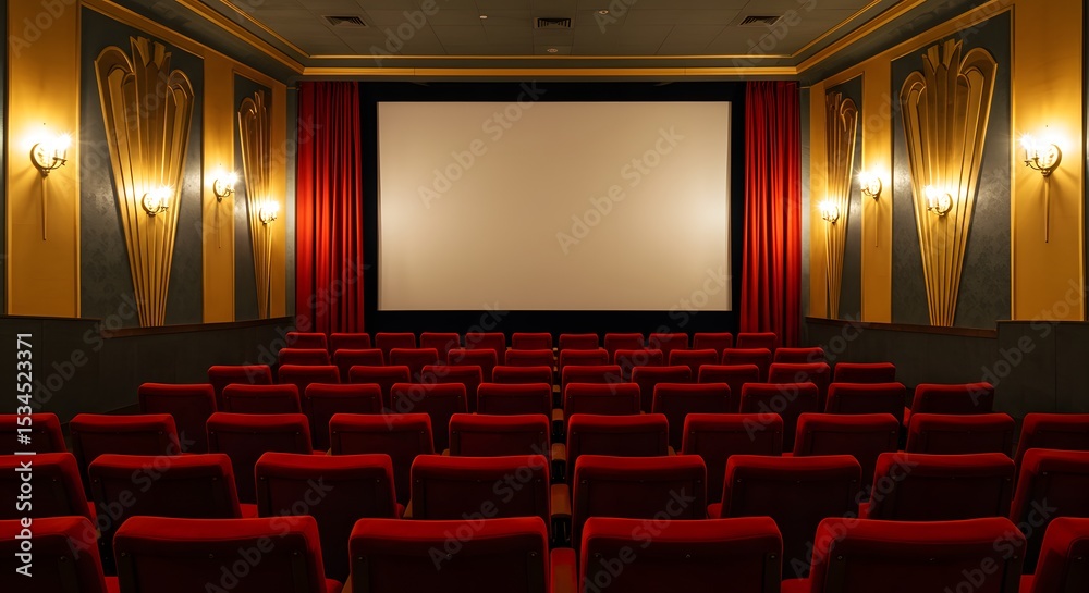 Fototapeta premium Empty Art Deco Movie Theater Auditorium Ready for a Show