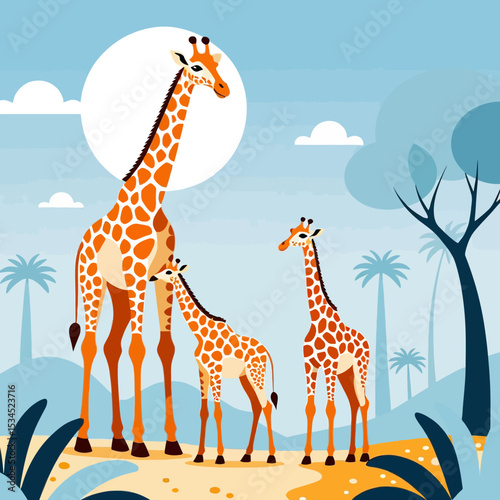 Giraffe Family Illustration-Cute Giraffe Mom and Babies-Whimsical African Animals-Colorful Giraffe Art-Safari Nursery Decor-Animal Lover Gift-Giraffe Print