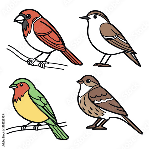 Wallpaper Mural Set of four colorful bird illustrations Torontodigital.ca