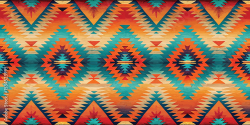 Vibrant geometric pattern in warm tones with rich textures and sharp angles.