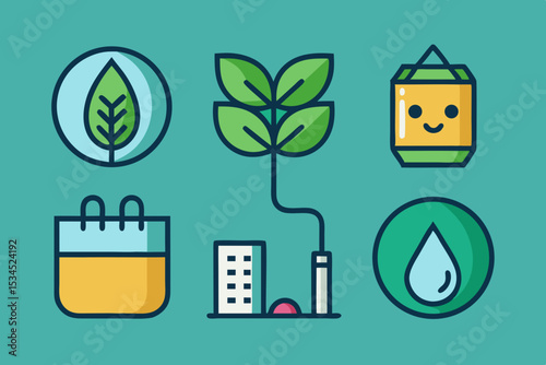 save water bio bag icon set