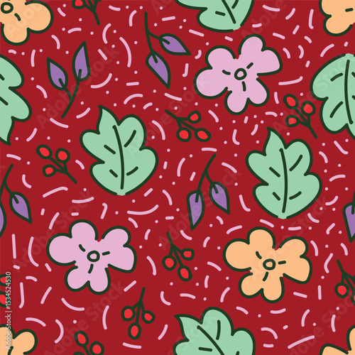 Cute feminine watercolor seamless pattern with wildflowers.hand drawn,