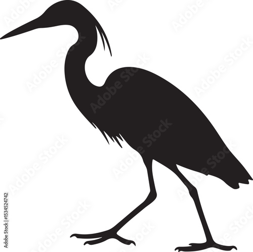 Egret Side View Vector Silhouette