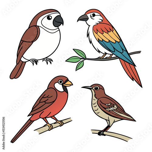 Vibrant Bird Illustrations A Colorful Collection of Parrot, Finch, and More