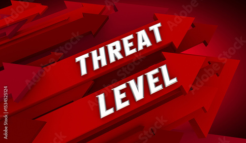 Schilderij op canvas Threat Level Rising Higher Increase Red Arrows Up Growing 3d Illustration