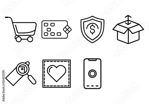 Online shopping cart icons set e commerce symbols