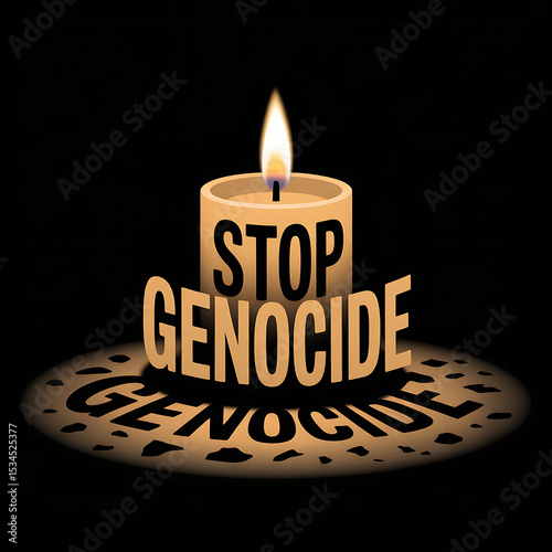 Stop Genocide Candle: Lit candle with 