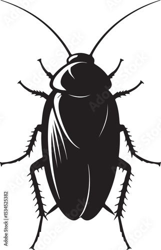 Cockroach – Solid Black Silhouette and Outline Vector Set