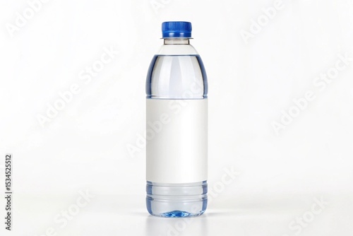Clear plastic water bottle with blank white label mockup for branding and advertising designs perfect for refreshing summer drinks