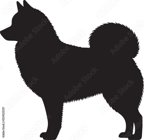 Eskimo Dog – Solid Black Silhouette and Outline Vector Set