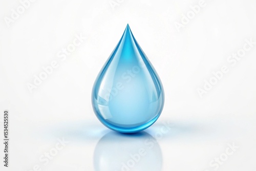 Crystal clear blue water drop on white background clean pure aqua liquid drop image for design 3d shiny fresh glossy nature visual