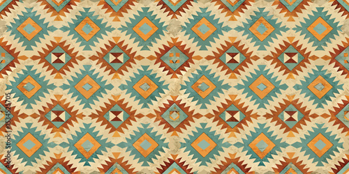 Colorful geometric pattern with warm tones and intricate diamond shapes.