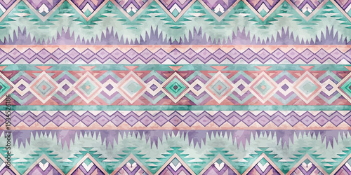 Colorful geometric patterns in soft pastel hues with a tribal influence.