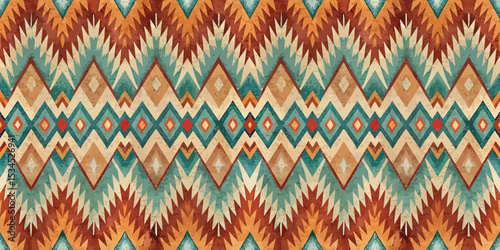 Vibrant geometric pattern featuring earthy tones and sharp angles.